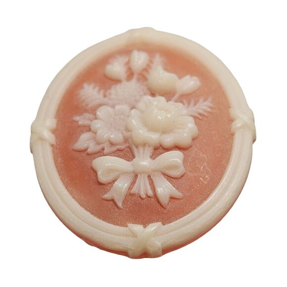 Raised Bouquet Flowers Brooch Framed Cameo Oval Shaped Vtg Floral Pin Revival - Picture 4 of 7